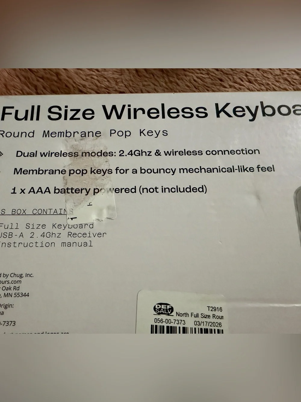 North Full Size Round Pop Key Wireless Keyboard - White